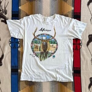 Vintage 90s Michigan Bull Elk Outdoor Nature T-Shirt Size XL Single Stitch